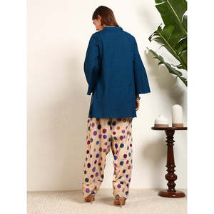 Ensemble coordonné DEEBACO pour femme, kurta en coton multi-tons unis à pois avec pantalon salwar longueur cheville, tenue occidentale - Product Image 4