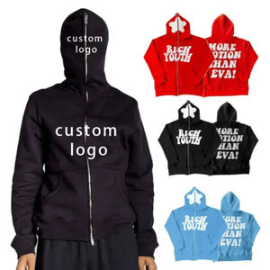 Quality 100% Cotton Y2K Custom Zipup Puff Print 3D Foam Fleece Blank Men's Fullzip Oversized Zipped Zipper <b>Full</b> <b>Zip</b> <b>up</b> <b>Hoodie</b> - Product Image 2