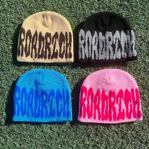 Moda Jacquard diseño de esqueleto invierno cálido gorro de punto sombreros mujeres hombres alta calidad Hip Hop Logo bordado lazos personalizables - Product Image 6