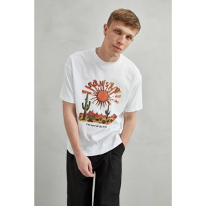 Unisex 100% oversize cotone bianco t-shirt Design "tramonto" con sole e Cactus stile deserto per gli uomini - Product Image 3