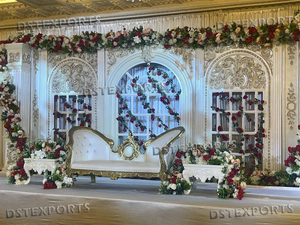 Indian Traditional Mahal Theme <b>Wedding</b> Stage <b>Wedding</b> Mahal Style Fiber Stage Decoration White Theme <b>Wedding</b> Reception Stage Set - Product Image 2