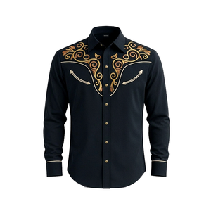Chemise Western Cowboy Unisexe Rodeo à Boutons, Coupe Slim, Style Vintage Décontracté, Bordures Contrastantes, Personnalisable OEM, Manches Longues Brodé - Product Image 1