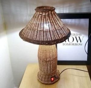 Hot Sale Farmhouse Style <b>LED</b> Decorative Rattan Wicker Cane Table Lamp with Cotton <b>Rope</b> for Home & Hotel Use - Product Image 2