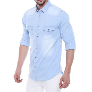 Top Design Custom Logo 2024 Summer Fashion Casual <b>Men</b> Clothing Slim Fit Short Sleeve Cargo <b>Denim</b> <b>Shirts</b> <b>Shirt</b> - Product Image 3