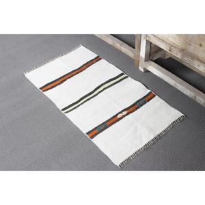 Tapis Kilim vintage 1,7x3,1 pi (51x94 cm), tapis turc blanc à imprimé animalier - Product Image 4