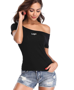 Womens Off Shoulder <b>Tops</b> <b>One</b> Shoulder Shirts Short Sleeves Sexy Slim Fit Tees Whole Sale Stock Lot Available From Bangladesh - Product Image 2