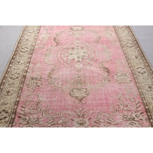 พรมตุรกีวินเทจ ขนาด 5.6x9.2 ฟุต สีชมพูน้ำตาลล้วน - Product Image 5
