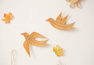 Juego de decoración de guardería de pájaro de ratán, decoración de pared de ratán de guardería bohemio, decoración de estante de guardería de ratán, adorno de pájaro de golondrina de madera - Product Image 6