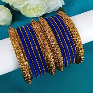 Boho Antique Bijoux Indiens Oxydés Tribal Crystal Velvet Bracelet Bangle Set (18pc) - Product Image 2