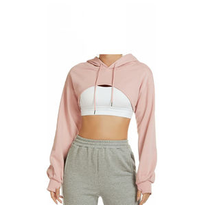 Fashionfit femmes hiver sweat à capuche court à la mode polaire Polyester sweat doublé capuche Logo Design broderie Streetwear pour l'automne - Product Image 3