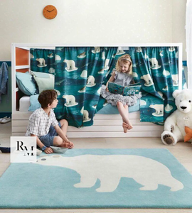 Alfombra hecha a mano de lana con mechones de oso blanco, alfombra con estampado de animales únicos para habitación de niños, sala de estar, 5x8, 8x10 pies, alfombra para uso en el suelo del hogar - Product Image 3