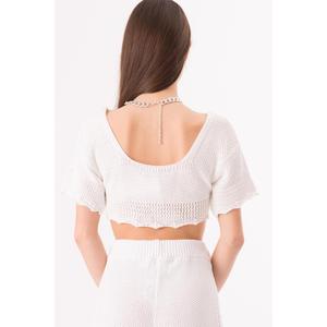 Kisa Kollu Onden Baglamali Orme Crop Ust - Blanco - Product Image 5