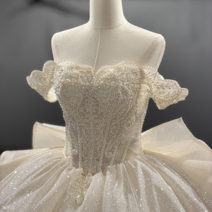 8527 Glitter Champagne <b>Boat</b> Neck Bow Puffy Quinceanera Gowns Dresses For Women - Product Image 5