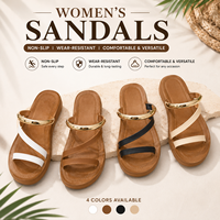Sandales plates en cuir PU pour femmes, vente en gros, sandales d'été, semelle antidérapante en TPR, tongs de plage tendance pour femmes, logo personnalisé OEM
