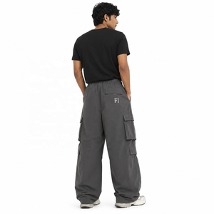 Wholesale Breathable <b>Elastic</b> <b>Waist</b> Cargo <b>Trousers</b> Wide Leg Multi Pocket Relaxed Fit Streetwear Custom Woven men's pants USA - Product Image 2