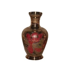 Florero de latón de alta calidad con grabado de pintura dorada y roja, Decoración de mesa terminada, florero - Product Image 3