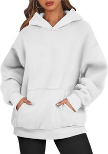 เสื้อมีฮู้ดโอเวอร์ไซส์สำหรับผู้หญิงเสื้อสวมหัวผ้าฟลีซแบบเรียบเสื้อมีฮู้ดสตรีทแวร์เปิดไหล่ตก - Product Image 6