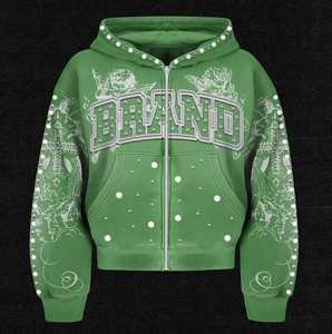 Custom Heavyweight Cotton <b>Hoodie</b> with Custom Rhinestone <b>Work</b> Unisex Logo Pullover <b>Hoodie</b> for Streetwear OEM Printed <b>Hoodie</b> - Product Image 4