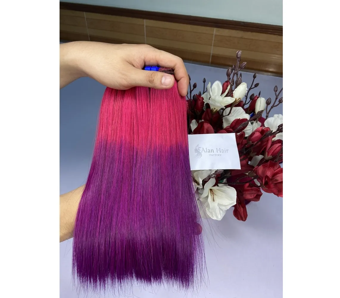 Straight Flat Hair Weft Extensions Multi Color Remi Double Wefted Machine Human Hair Weft Good Price For Sale