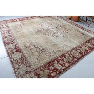Vintage Oversize Rug 11.1x11.4 ft, Red <b>Brown</b> Striped Rug <b>Wool</b> - Product Image 2