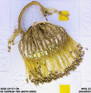 Bridal <b>Potli</b> <b>Bag</b> Beading Solid Pattern 1-1.9L Capacity Dori Closure Ring Strap Multi-Function for Evening Parties-Craftstages - Product Image 2