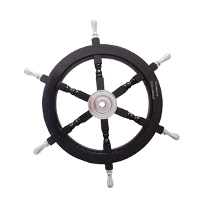 Rueda náutica Vintage hecha a mano de madera negra de 24 pulgadas, alta calidad, con cubo de aluminio y mango - Product Image 5