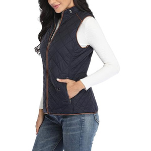 Gilet matelassé en duvet bleu pour femme col montant léger fermeture éclair bulle gilet sans manches - Product Image 2