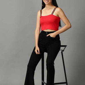 Top corto sin mangas con cuello Halter, ideal para trajes de verano, Top corto sin mangas con cuello profundo para mujer, estilo minimalista moderno - Product Image 4