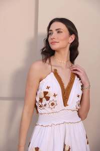 Vestido Midi de Verano de Algodón sin Mangas con Cuello en V y Bordado Floral de Gasa, Vestidos Elegantes e Informales para Mujer - Product Image 5