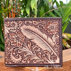 Cartera plegable de cuero genuino con diseño floral de alta calidad con logotipo personalizado de lujo para uso diario con múltiples ranuras para tarjetas - Product Image 1