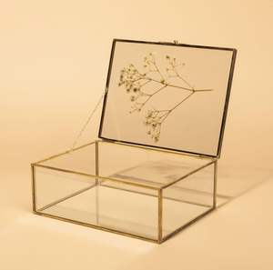 Compact Metal And Glass Jewelry <b>Box</b> With Hinged Lid Magnetic Closure <b>Soft</b> Fabric Base Travel Friendly - Product Image 1