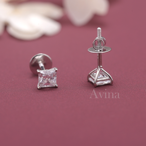 IGI Certified Lab Grown Diamond Princess Cut Stud <b>Earrings</b> 18K White / Yellow & Rose Gold Square Solitaire Diamond <b>Earrings</b> - Product Image 3
