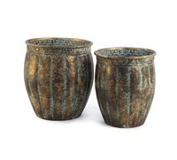 Pot de fleur en métal antique Poli Designer Jardinière avec finition en cuivre patiné pour usage décoratif de jardin domestique
