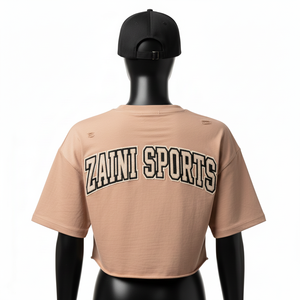 Camiseta Corta para Mujer, Algodón Jersey de Alta Calidad, 190 GSM, Transpirable, Tono Durazno, Dobladillo sin Rematar, Logotipo Bordado - Product Image 2