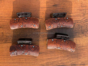Western <b>Tooled</b> Leather Hair Clip Western Cowgirl Hair Claw Clip Cowhide <b>Tooled</b> Leather Claw Clip Hair Accessories - Product Image 2