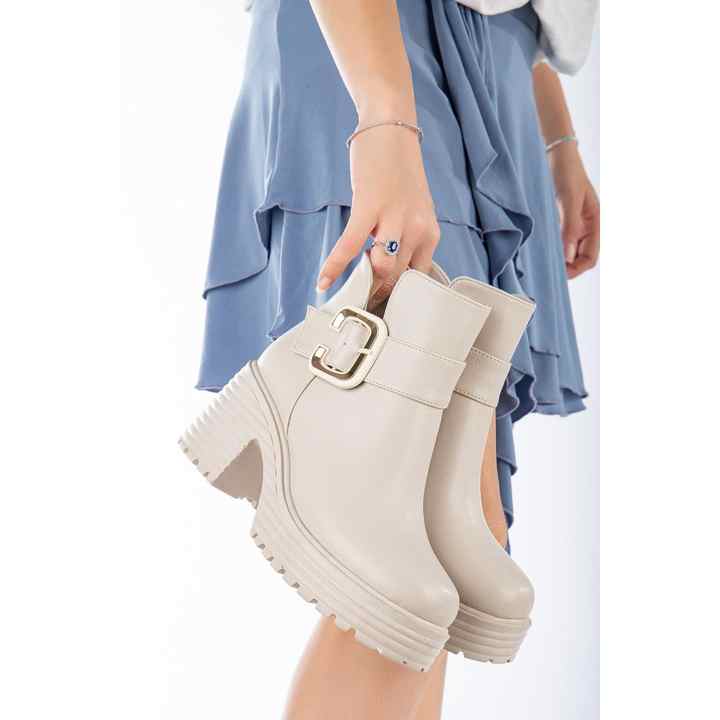 Liana High Sole Women's Boots with Zipper and Buckle Detail