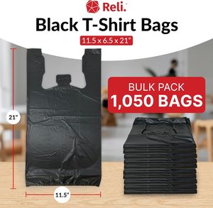 Sacs en plastique Reli pour T-shirts, noirs, 1050/paquet, sacs de courses et d'épicerie avec poignées, jetables, pour emporter - Product Image 5