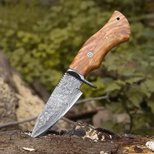 Handmade Wholesale Damascus <b>Steel</b> Hunting knife Customized With Wooden Handle Outdoor Survival Camping Fishing with Sheath - Product Image 1