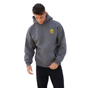 <b>Mens</b> Dark Grey Oversized Hoodie <b>Pullover</b> 50% Cotton 50% Polyester Drop Shoulder Streetwear Relaxed Fit Winter Sweatshirt - Product Image 3