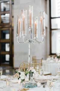 Décoration de dîner aux chandelles de mariage Bougeoir en verre moderne de luxe Bougeoir de fantaisie personnalisé pour l'extérieur Fête à manger - Product Image 3