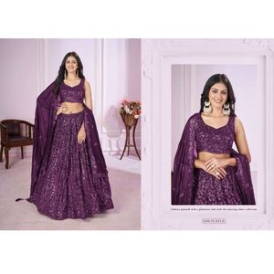 Vestido de fiesta bordado Zari de hilo de Georgette clásico Lehenga Choli para ocasiones tradicionales y festivas elegantes - Product Image 4