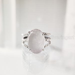 Anillo de mujer Piedra preciosa de cuarzo rosa natural Piedra natal de Abril 3 Banda trenzada Joyería hecha a mano de Navidad Anillo de plata esterlina 925 - Product Image 3