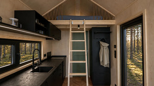 Mini-maison à deux chambres sur roues avec lave-vaisselle, idéale pour les familles qui se retrouvent à la recherche d'un logement plus compact, avec un intérieur chaleureux. - Product Image 3
