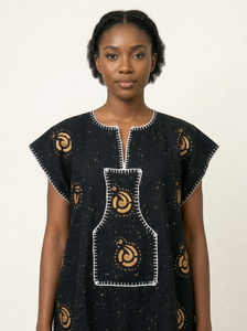 Robe Dashiki Africaine pour Femmes – Imprimé Bogolan Vert Premium, Manches Courtes, Vêtements Traditionnels Africains, Fournisseur en Gros - Product Image 2