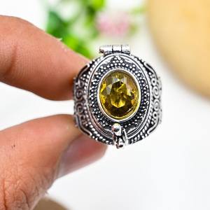 Citrine Pill <b>Box</b> Ring Adjustable Ring Gemstone Message <b>Box</b> 925 Sterling Silver <b>Secret</b> <b>Box</b> Ring Wedding And Birthday Gift - Product Image 1