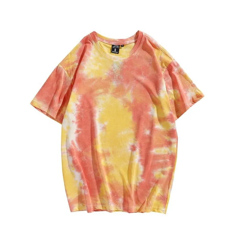 New Arrival wholesale Summer high quality pure cotton loose fashion men wash tie dye short sleeve