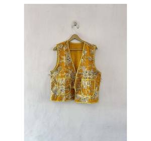 Handmade Block Print Kantha Waistcoat Jacket , Unisex Long Vest <b>Gilets</b> - Product Image 1