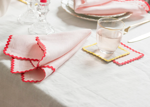 Serviette de table rectangulaire en lin <span class=keywords><strong>ocre</strong></span> jaune moderne classique faite à la main avec garniture jaune Ric Rac pour cadeau d'anniversaire ou décor de table - Product Image 6