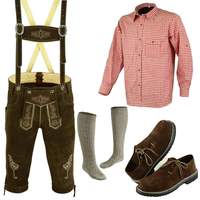 Porte-jarretelles Lederhosen en cuir de vachette véritable pour homme, léger, brodé sur le devant, avec boutons et poches latérales.
