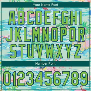 เสื้อเบสบอลแท้ลายทะเลสาบสีฟ้าสีเขียวราชวงศ์3D ชายหาดดีไซน์ลายต้นปาล์มฮาวายและนกฟลามิงโก - Product Image 6